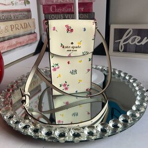 Kate Spade Staci Cell Phone Cream Floral Crossbody Bag